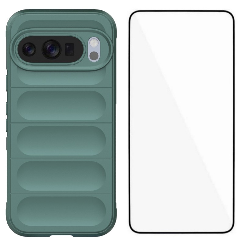 For Google Pixel 10 TPU Case WANLONFENG HD Series Anti Slip Phone Cover with Tempered Glass - Army Green