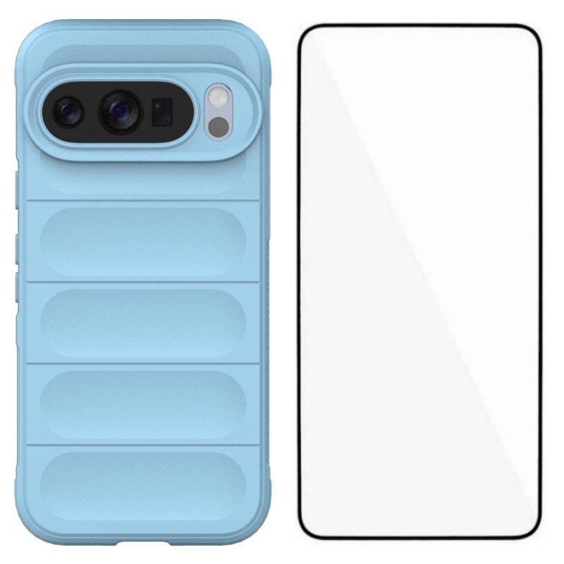 For Google Pixel 10 TPU Case WANLONFENG HD Series Anti Slip Phone Cover with Tempered Glass - Baby Blue