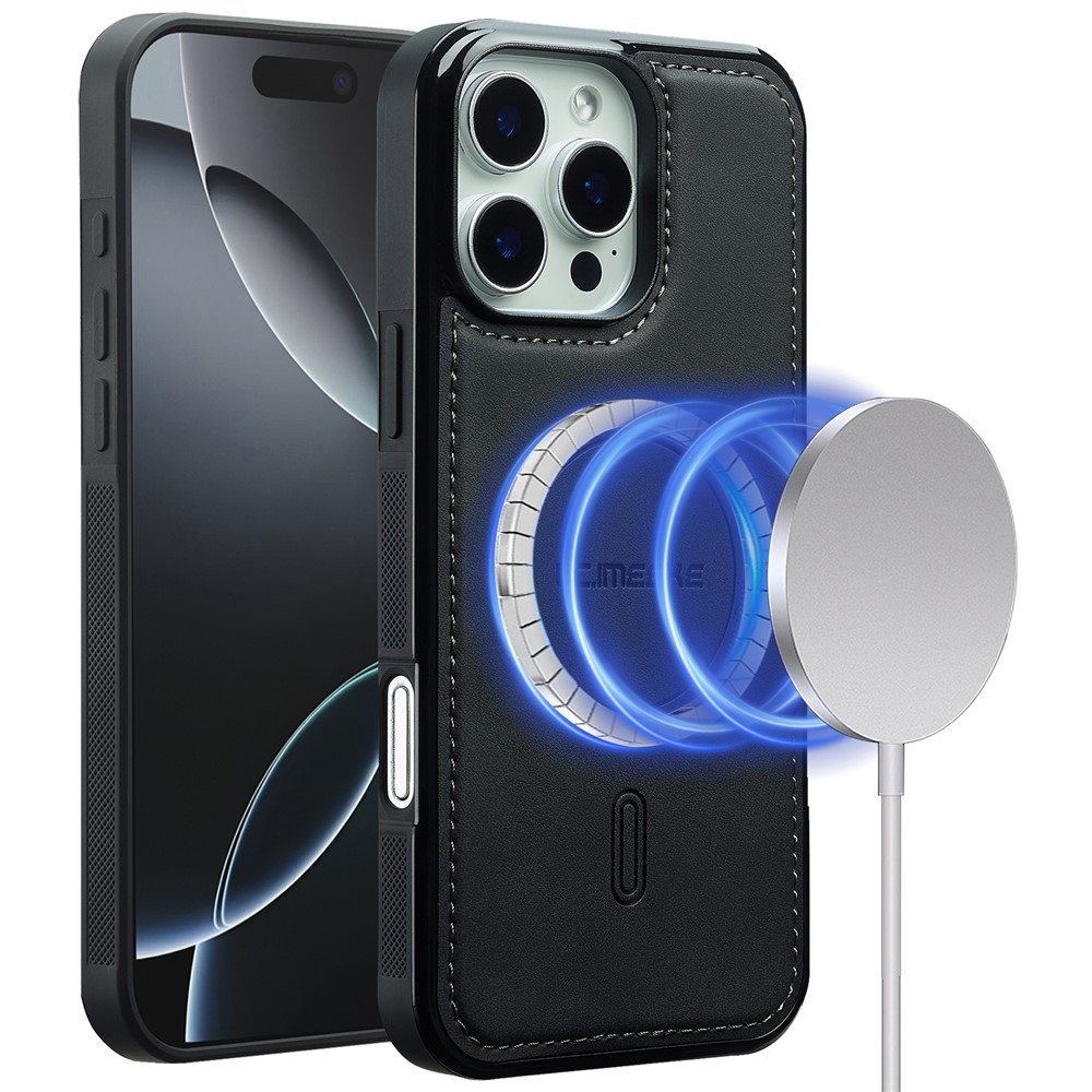 LC.IMEEKE L6 For iPhone 16 Pro Case PU Leather Coated PC TPU Phone Cover Compatible with MagSafe - Black