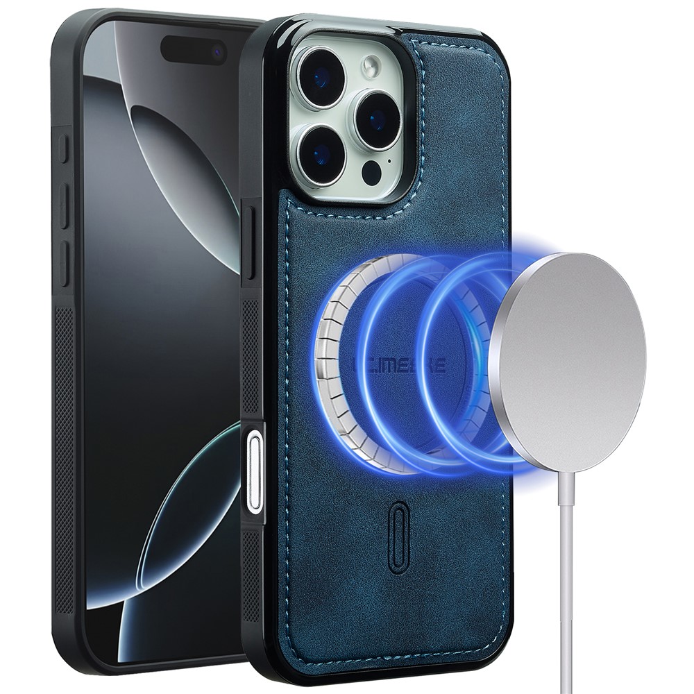 LC.IMEEKE L6 For iPhone 16 Pro Case PU Leather Coated PC TPU Phone Cover Compatible with MagSafe - Blue