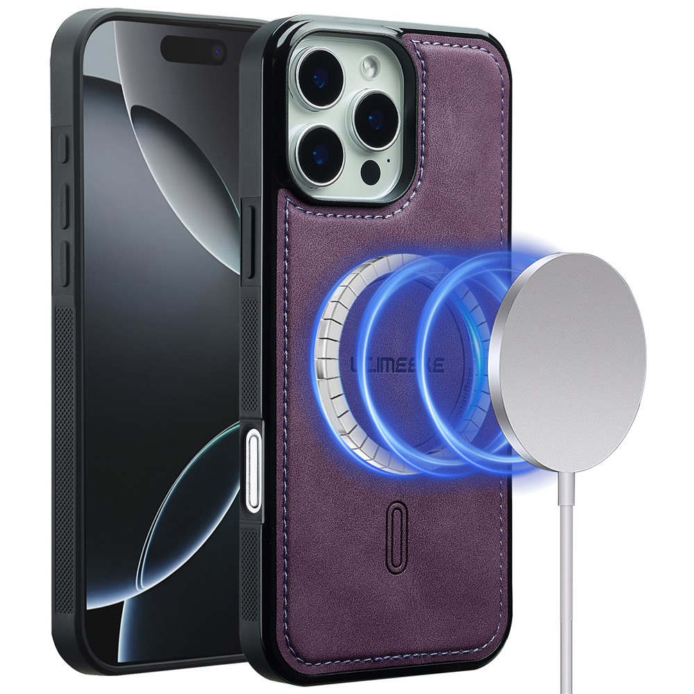 LC.IMEEKE L6 For iPhone 16 Pro Max Case PU Leather Coated PC TPU Phone Cover Compatible with MagSafe - Purple