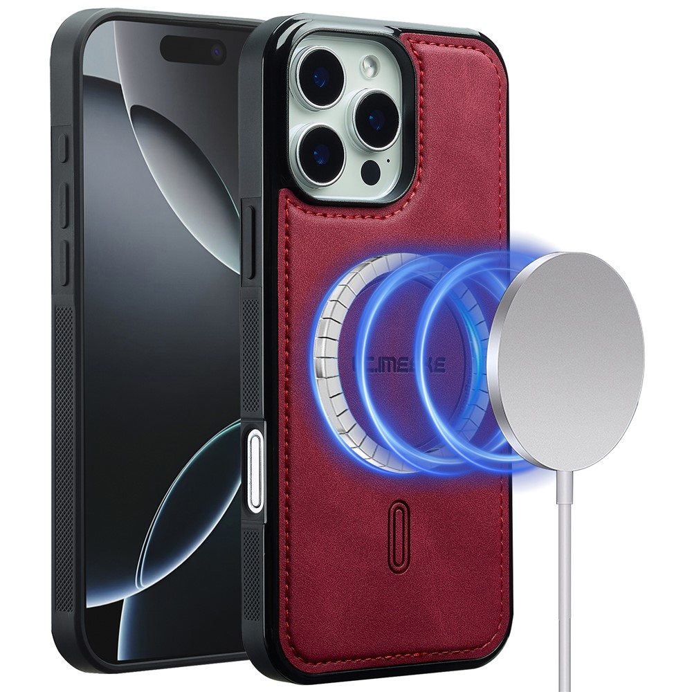 LC.IMEEKE L6 For iPhone 16 Pro Max Case PU Leather Coated PC TPU Phone Cover Compatible with MagSafe - Red