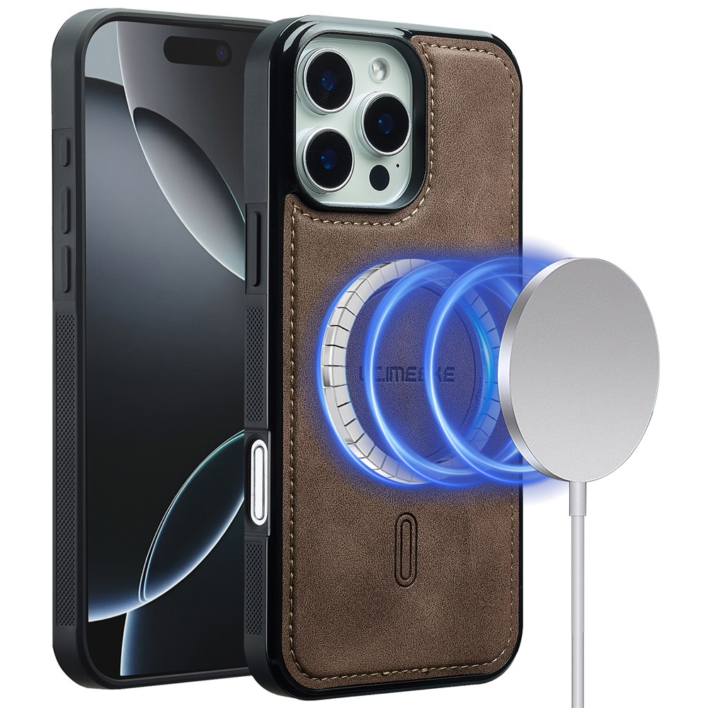 LC.IMEEKE L6 For iPhone 16 Pro Max Case PU Leather Coated PC TPU Phone Cover Compatible with MagSafe - Coffee