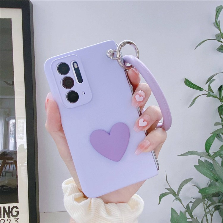Hard PC Phone Case for Oppo Find N Anti-Fall Protective Case Rubberized Heart Pattern Phone Cover with Ring Strap - Purple-2