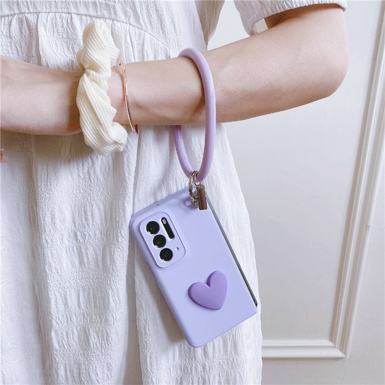 Hard PC Phone Case for Oppo Find N Anti-Fall Protective Case Rubberized Heart Pattern Phone Cover with Ring Strap - Purple-3