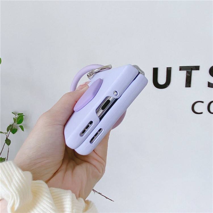 Hard PC Phone Case for Oppo Find N Anti-Fall Protective Case Rubberized Heart Pattern Phone Cover with Ring Strap - Purple-4