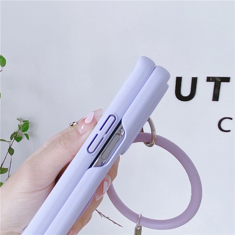 Hard PC Phone Case for Oppo Find N Anti-Fall Protective Case Rubberized Heart Pattern Phone Cover with Ring Strap - Purple-5