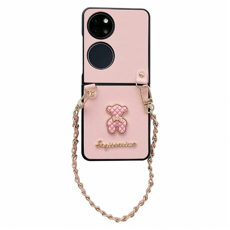 Protective Case for Huawei P50 Pocket Anti-Fall Phone Case 3D Bear Pattern Hard PC Cover with Hand Grip - Pink-1