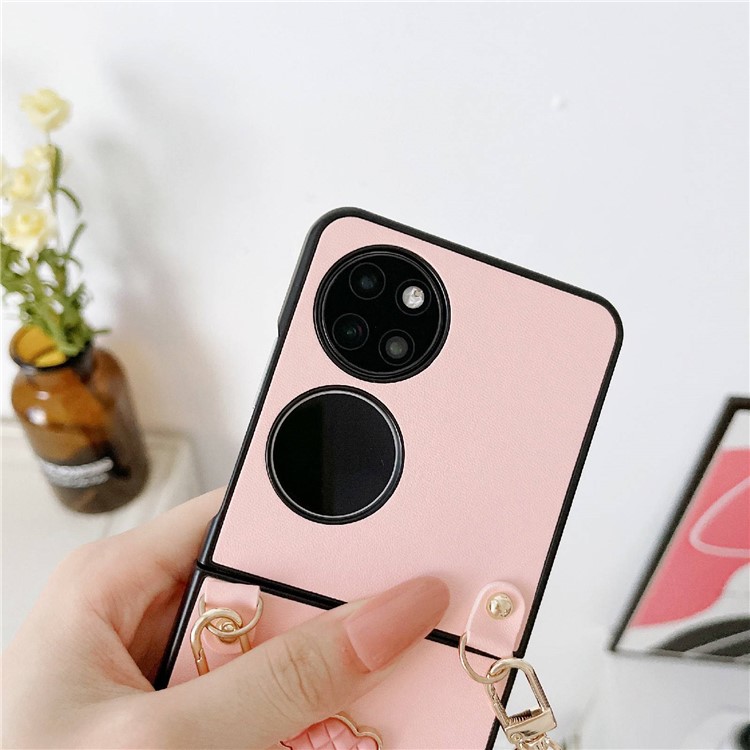 Protective Case for Huawei P50 Pocket Anti-Fall Phone Case 3D Bear Pattern Hard PC Cover with Hand Grip - Pink-3