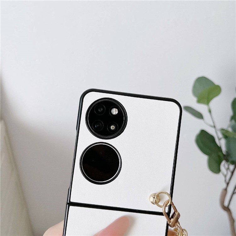 Shockproof Case for Huawei P50 Pocket Anti-Fall Phone Case 3D Heart Pattern Hard PC Cover with Pearl Strap - Pink-4