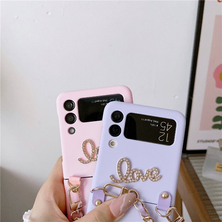 Phone Case for Samsung Galaxy Z Flip4 5G Anti-Fall Protective Case 3D LOVE Bear Design Hard PC Rubberized Cover with Hand Grip - Pink-3