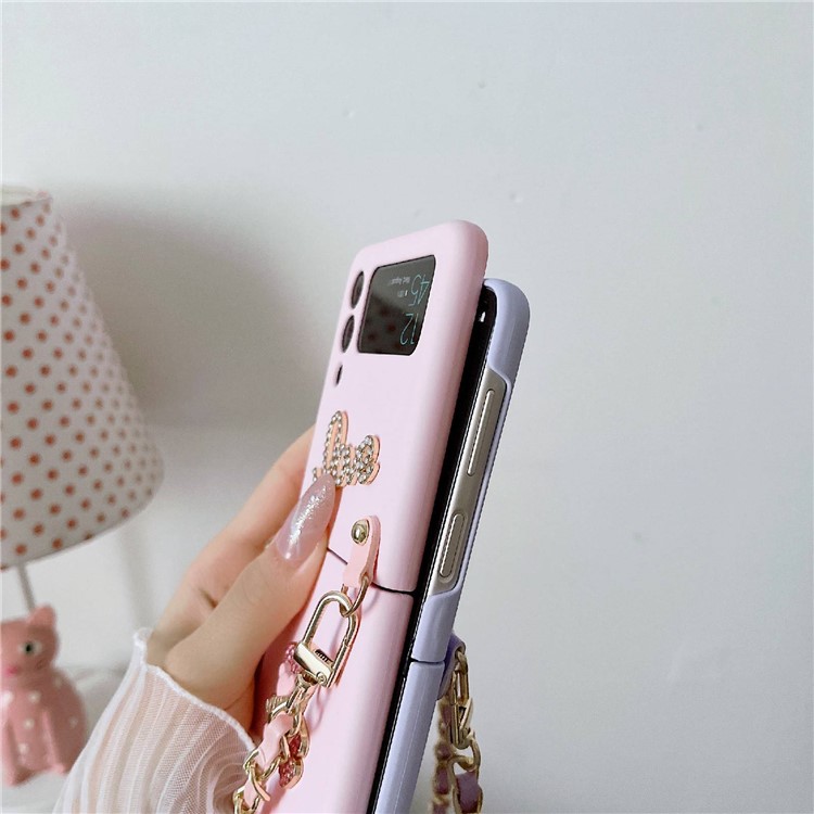 Phone Case for Samsung Galaxy Z Flip4 5G Anti-Fall Protective Case 3D LOVE Bear Design Hard PC Rubberized Cover with Hand Grip - Pink-4
