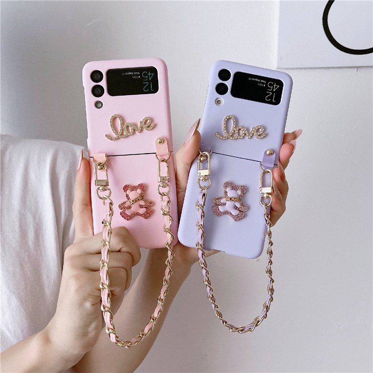 Phone Case for Samsung Galaxy Z Flip4 5G Anti-Fall Protective Case 3D LOVE Bear Design Hard PC Rubberized Cover with Hand Grip - Pink-6