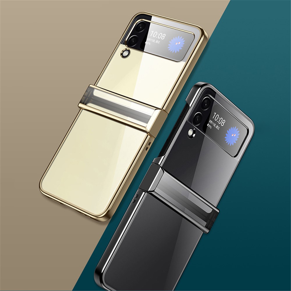Electroplating Slim Case for Samsung Galaxy Z Flip3 5G Shockproof Hard PC Case Anti-Scratch Crystal Clear Phone Cover - Black-2