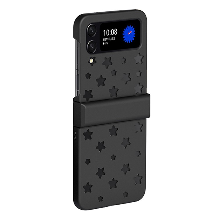 Shockproof Case for Samsung Galaxy Z Flip4 5G Hollow Stars Design Hard PC Phone Case Anti-Drop Phone Cover - Black-1