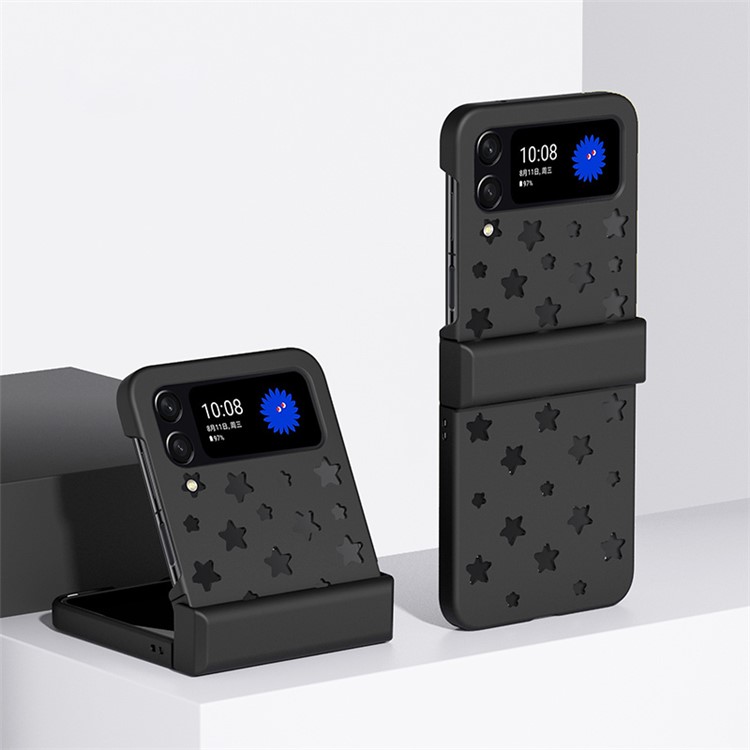 Shockproof Case for Samsung Galaxy Z Flip4 5G Hollow Stars Design Hard PC Phone Case Anti-Drop Phone Cover - Black-2