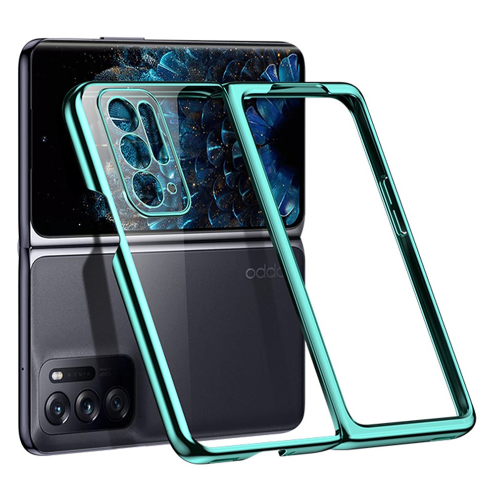 Crystal Clear Phone Case for Oppo Find N Shockproof Hard PC Case Anti-Drop Electroplating Phone Cover - Green-1