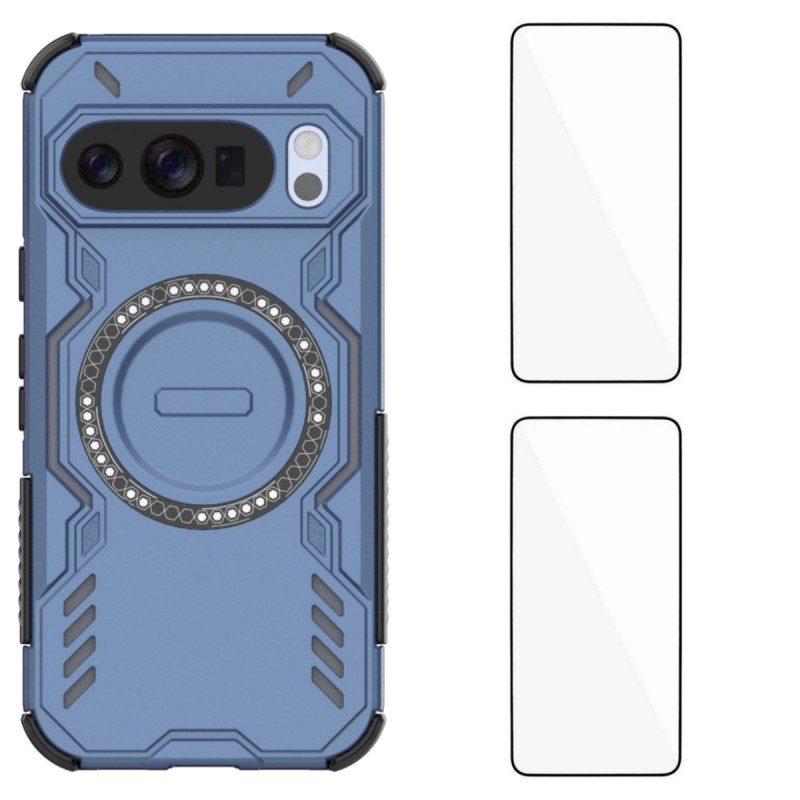For Google Pixel 10 Pro Magnetic Case WANLONFENG DJ Series PC TPU Phone Cover with 2Pcs Tempered Glass Film - Blue