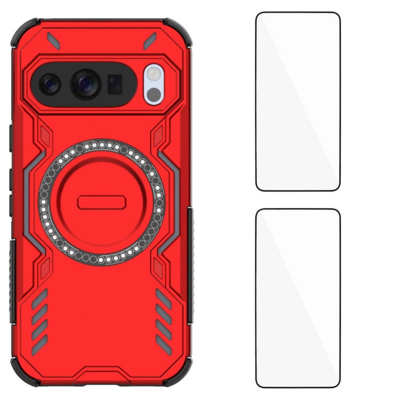 For Google Pixel 10 Magnetic Case WANLONFENG DJ Series PC TPU Phone Cover with 2Pcs Tempered Glass Film - Red