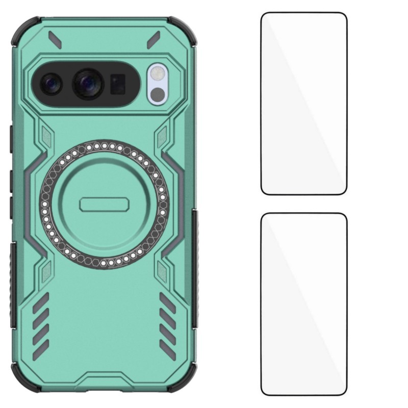 For Google Pixel 10 Magnetic Case WANLONFENG DJ Series PC TPU Phone Cover with 2Pcs Tempered Glass Film - Green