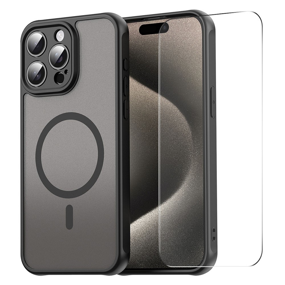 ENKAY HAT PRINCE For iPhone 16 Pro Magnetic Case with 9H Tempered Glass PC TPU Matte Phone Cover - Black