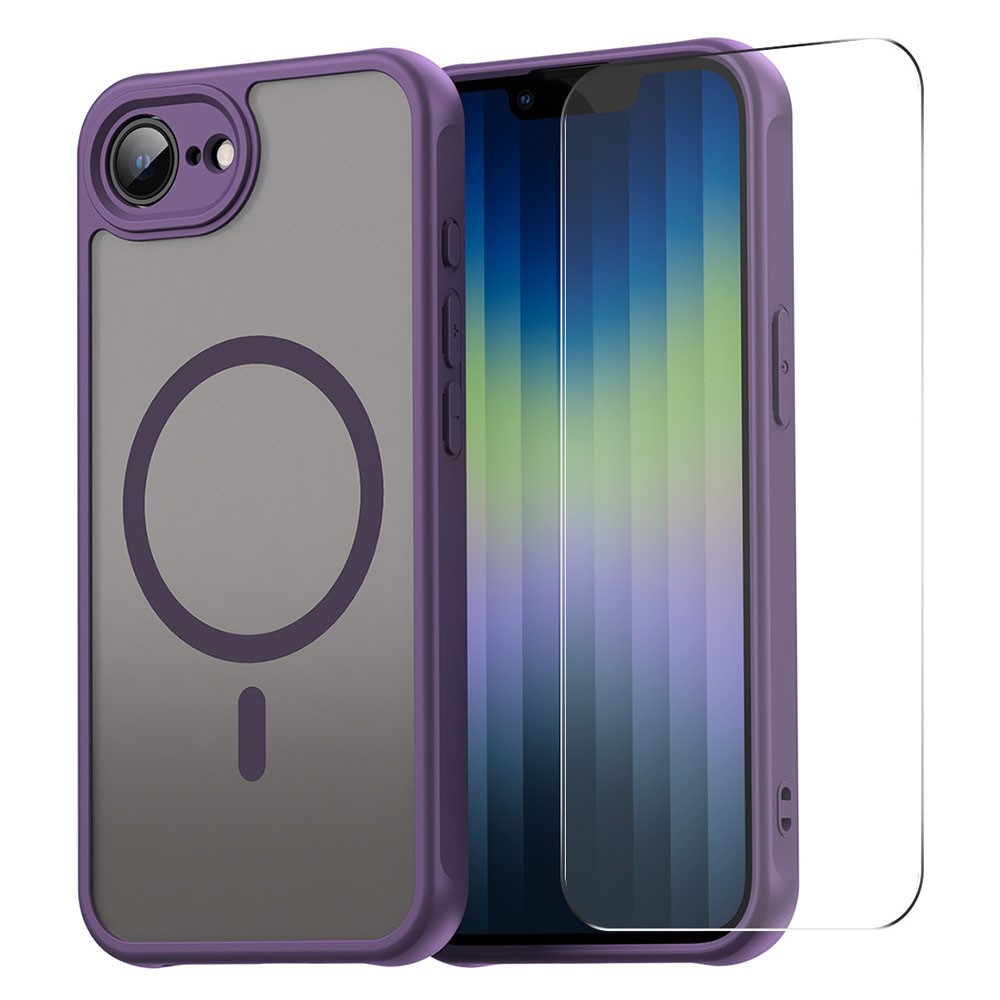 ENKAY HAT PRINCE For iPhone 16e Magnetic Case with 9H Tempered Glass PC TPU Matte Phone Cover - Purple