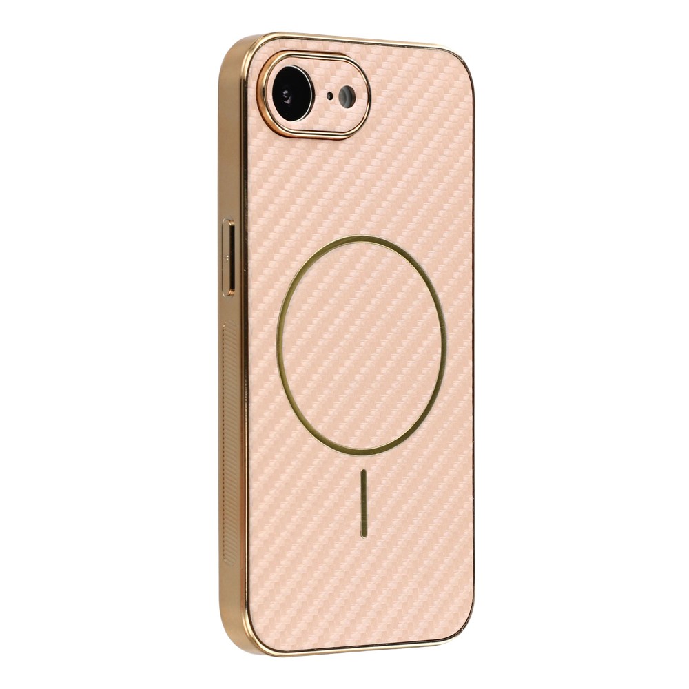 For iPhone 16e Phone Case Carbon Fiber Textured Electroplated TPU Back Cover - Pink