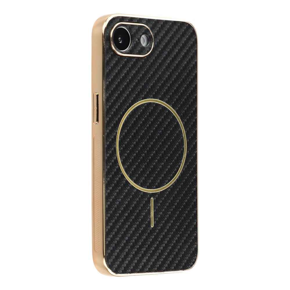 For iPhone 16e Phone Case Carbon Fiber Textured Electroplated TPU Back Cover - Black
