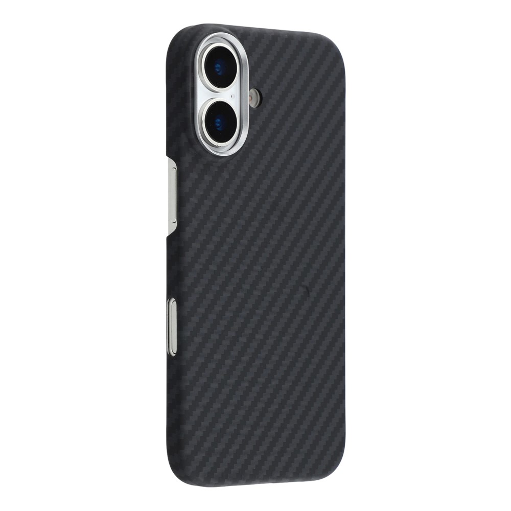 For iPhone 17 Case Compatible with MagSafe Carbon Fiber Texture PC Phone Back Cover - Black Grey