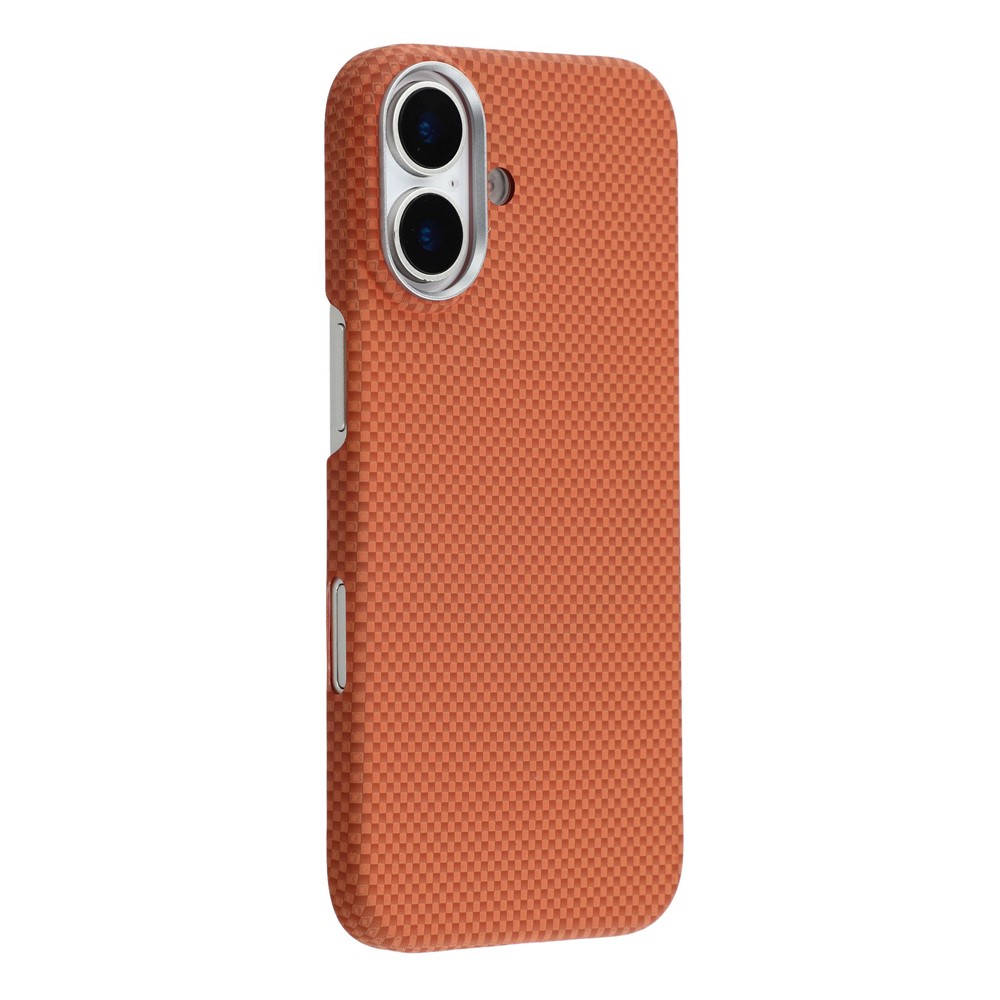 For iPhone 17 Case Compatible with MagSafe Carbon Fiber Texture PC Phone Back Cover - Orange Red