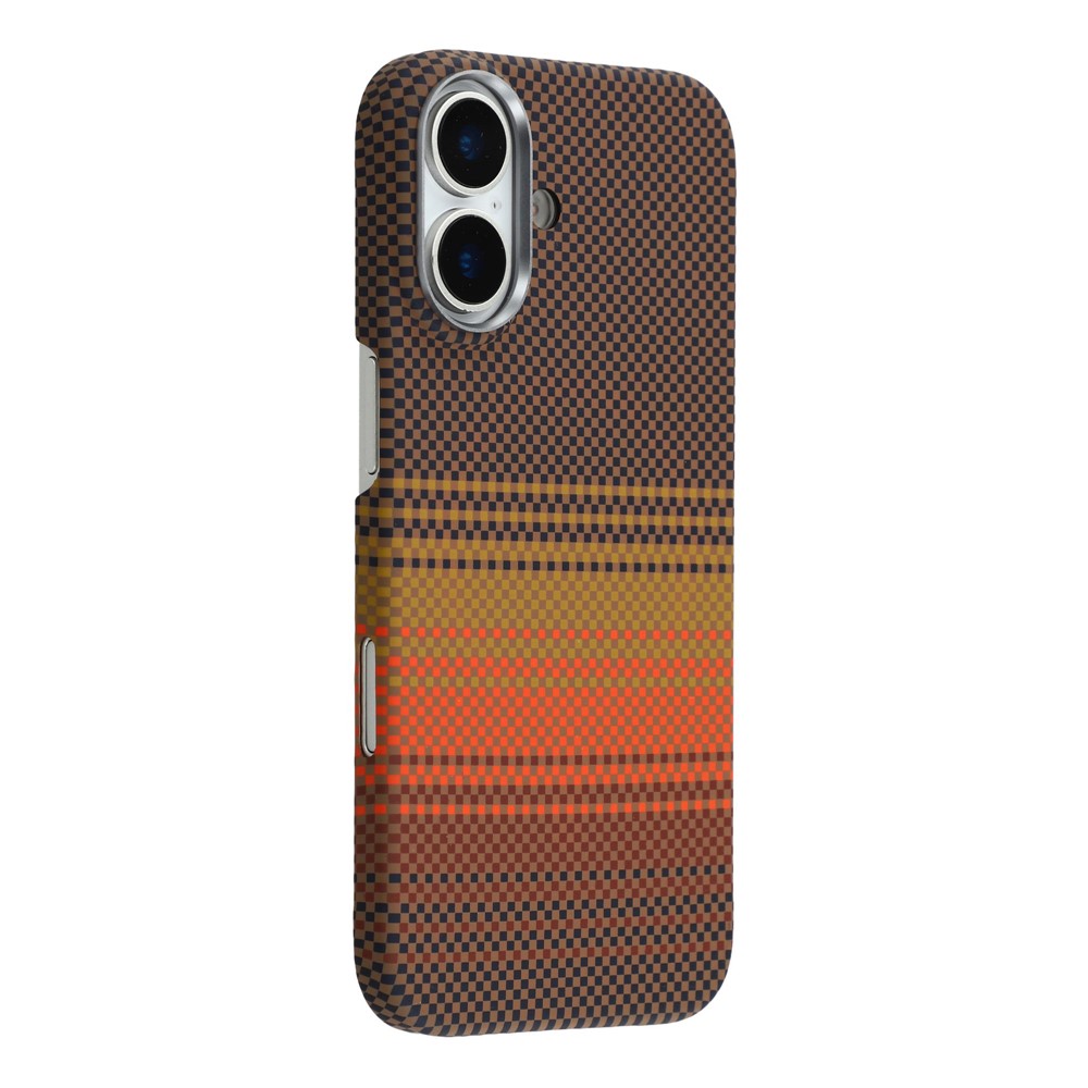 For iPhone 17 Case Compatible with MagSafe Carbon Fiber Texture PC Phone Back Cover - Coffee  /  Gold