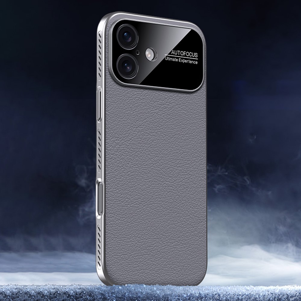 For iPhone 17 Case Ultra Thin Heat Dissipation PU Leather Coated PC Phone Cover - Grey