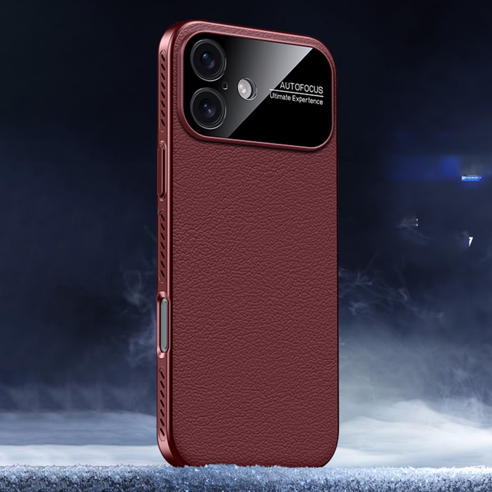 For iPhone 17 Case Ultra Thin Heat Dissipation PU Leather Coated PC Phone Cover - Wine Red