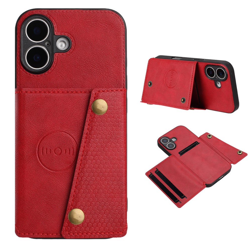 For iPhone 17 Case with Card Slots Kickstand Leather + TPU Phone Cover - Red