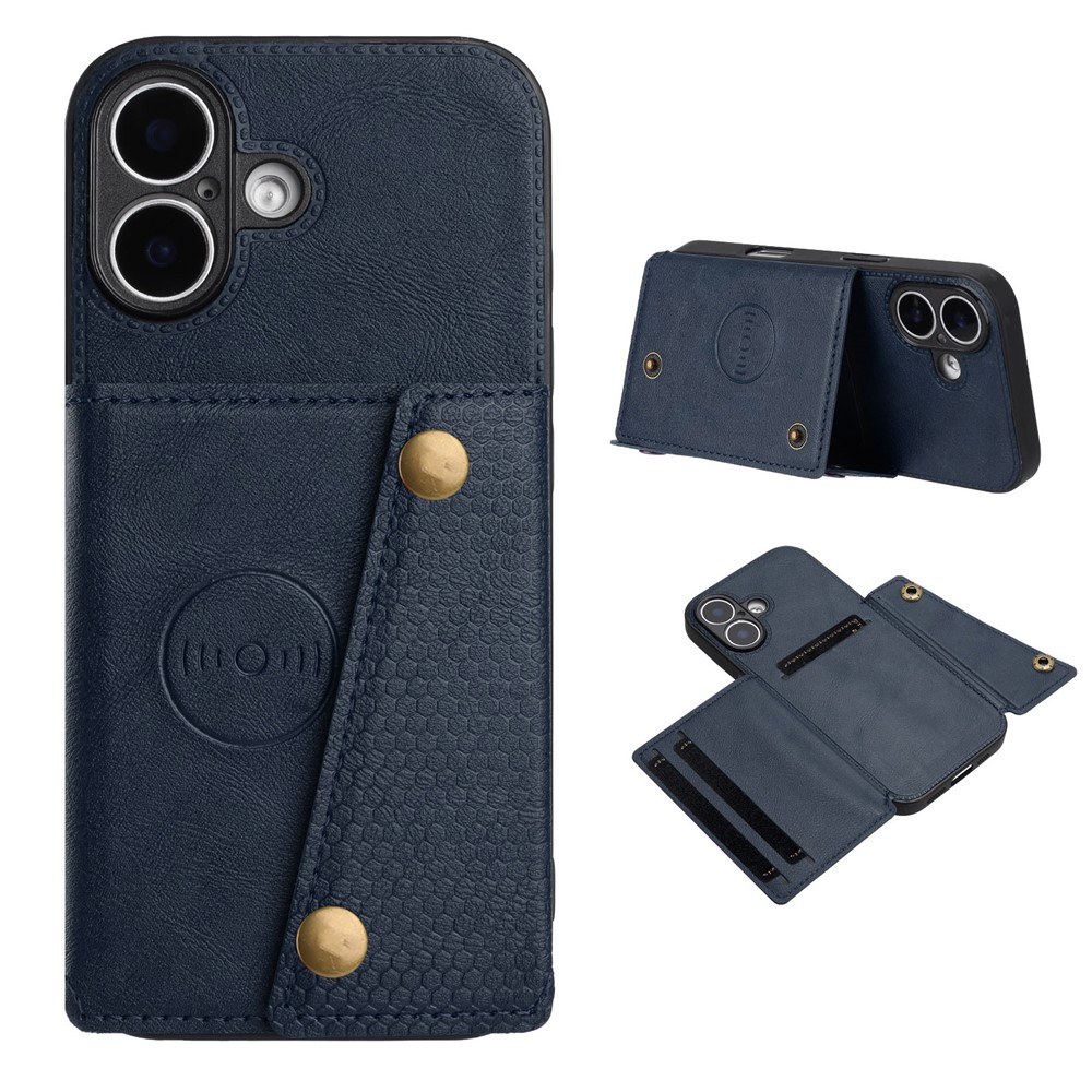 For iPhone 17 Case with Card Slots Kickstand Leather + TPU Phone Cover - Blue