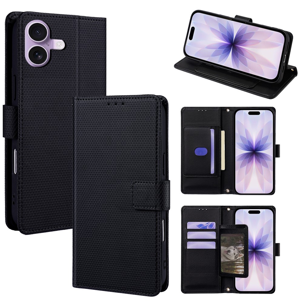 For iPhone 17 Case Triangle Imprinted Skin Touch PU Leather Phone Wallet Cover - Black