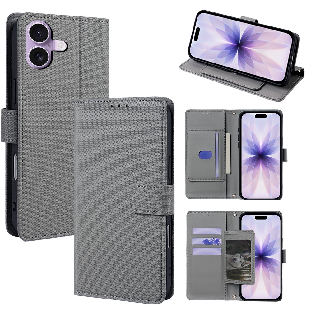 For iPhone 17 Case Triangle Imprinted Skin Touch PU Leather Phone Wallet Cover - Grey