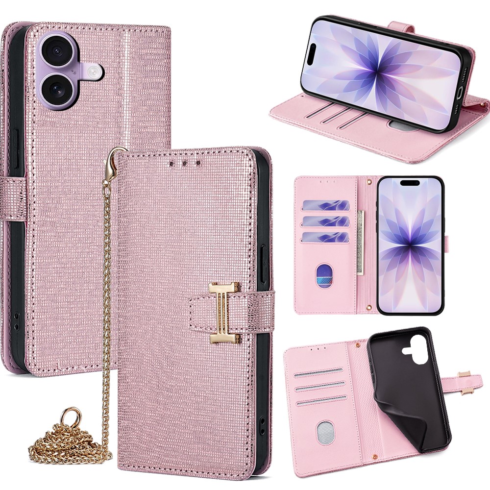 For iPhone 17 Case Wallet Sequins Leather Crossbody Phone Cover - Rose Gold