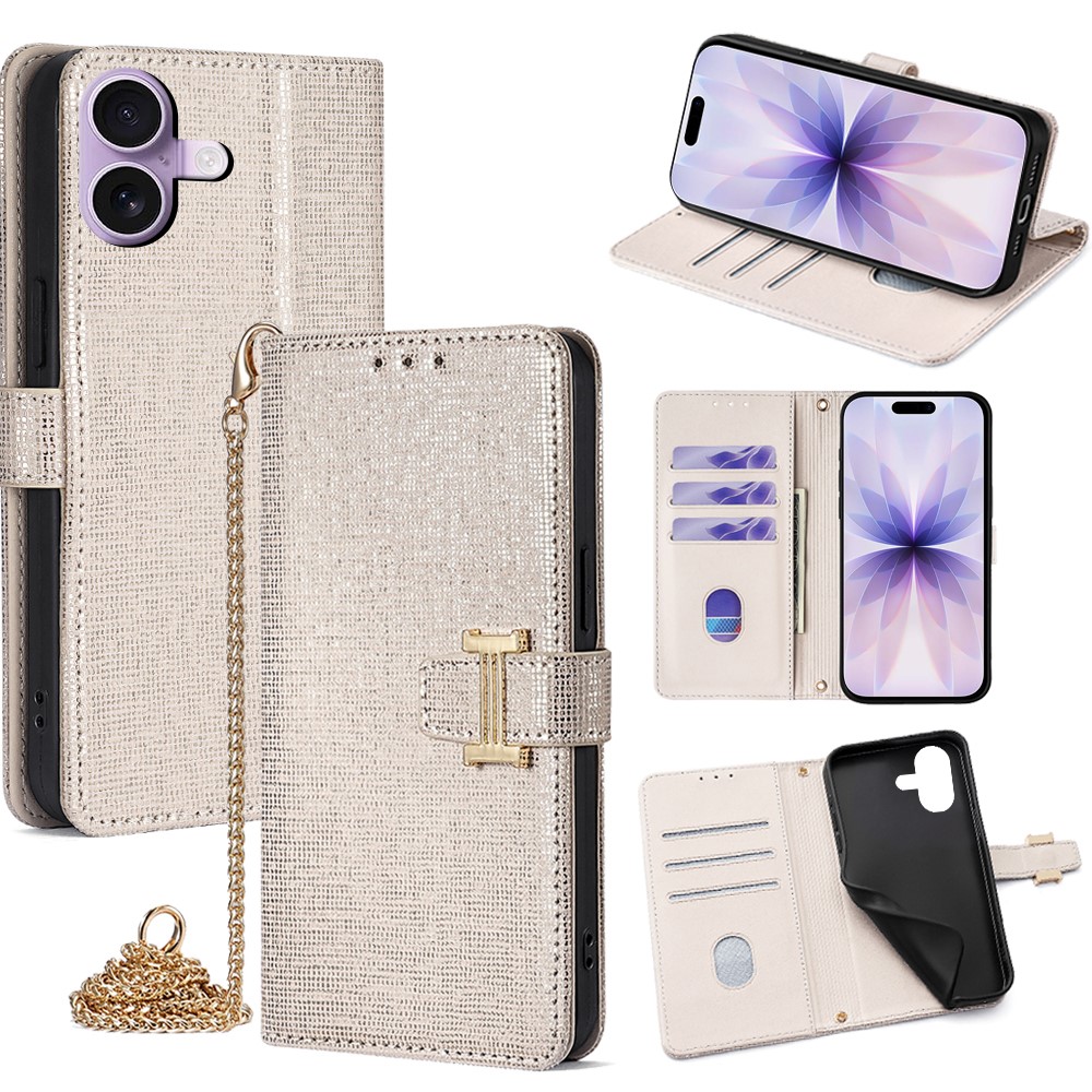 For iPhone 17 Case Wallet Sequins Leather Crossbody Phone Cover - White