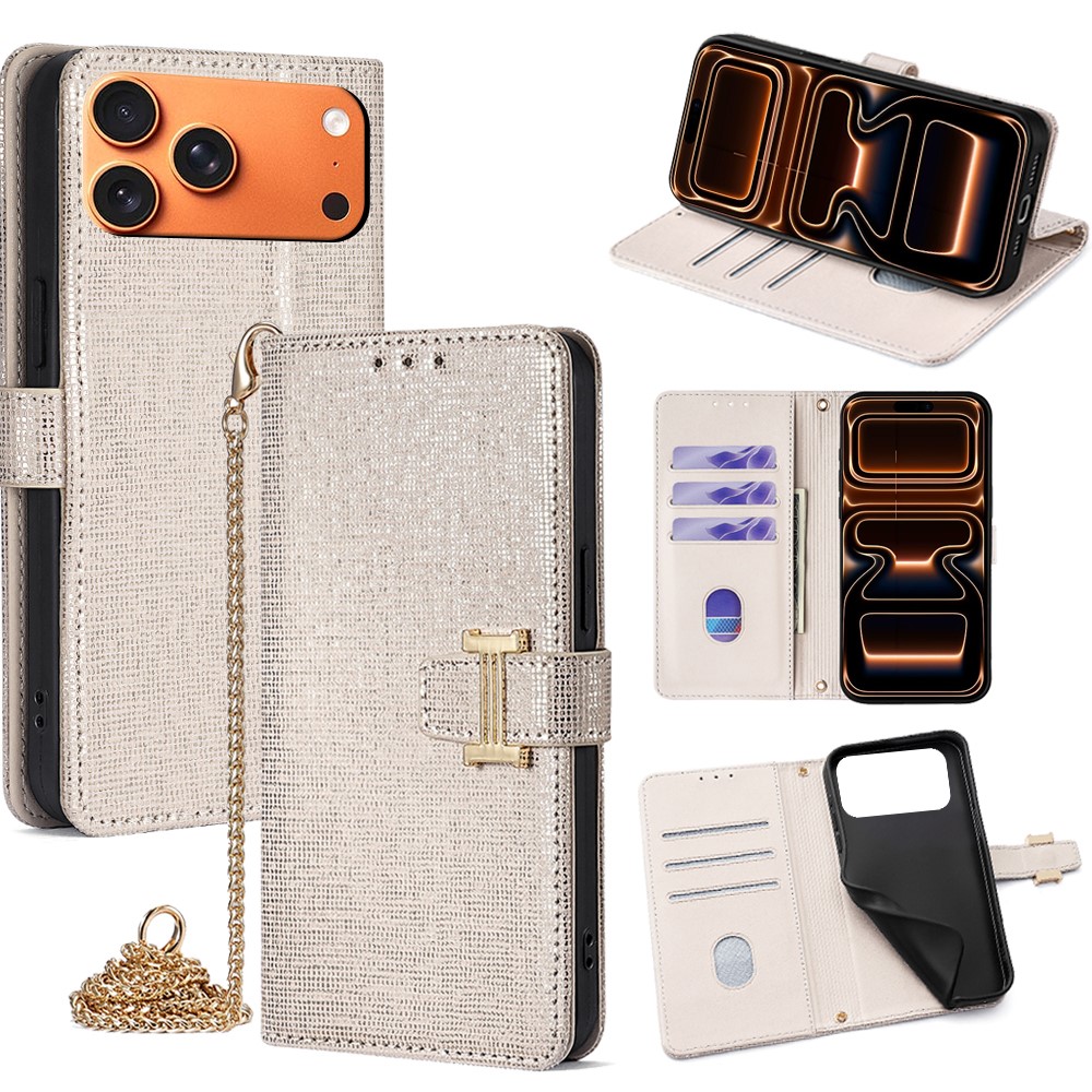 For iPhone 17 Pro Max Case Wallet Sequins Leather Crossbody Phone Cover - White