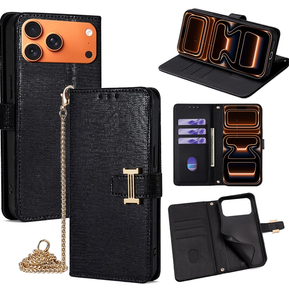 For iPhone 17 Pro Max Case Wallet Sequins Leather Crossbody Phone Cover - Black
