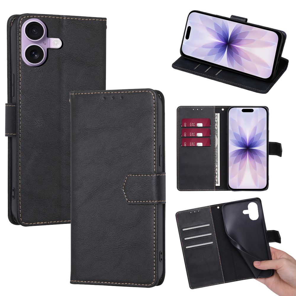 For iPhone 17 Case Leather Phone Cover with RFID Blocking Wallet - Black