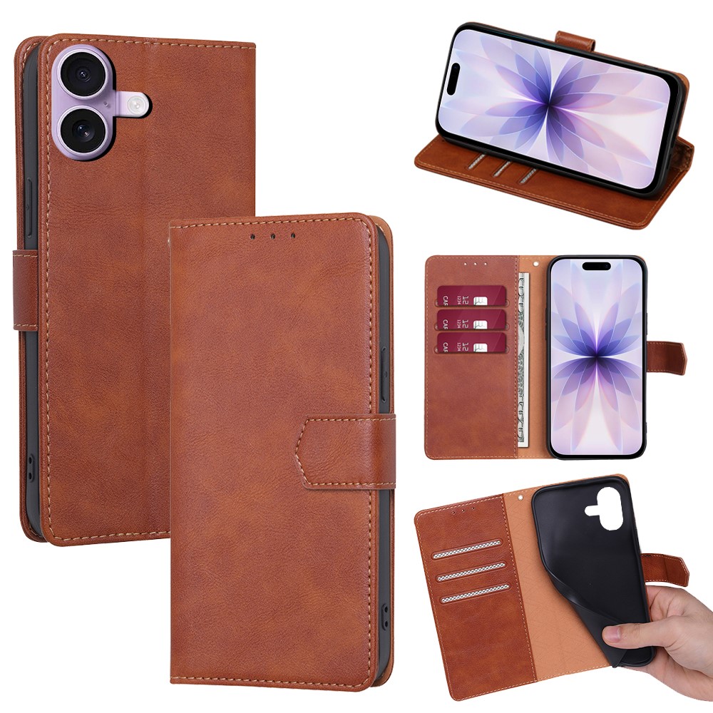 For iPhone 17 Case Leather Phone Cover with RFID Blocking Wallet - Brown