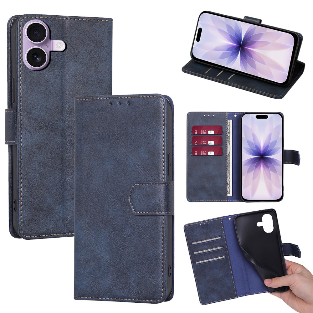 For iPhone 17 Case Leather Phone Cover with RFID Blocking Wallet - Blue