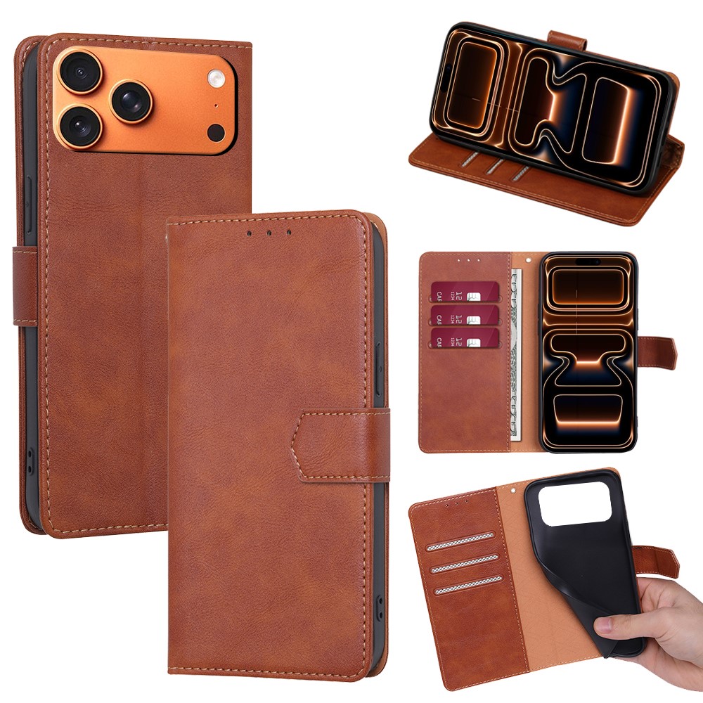 For iPhone 17 Pro Max Case Leather Phone Cover with RFID Blocking Wallet - Brown