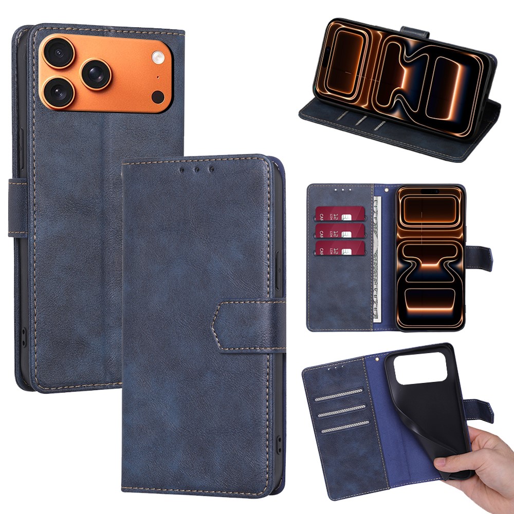 For iPhone 17 Pro Max Case Leather Phone Cover with RFID Blocking Wallet - Blue