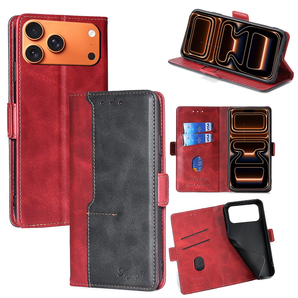 For iPhone 17 Pro Max Case Contrast Color Wallet Leather Phone Cover - Black + Red
