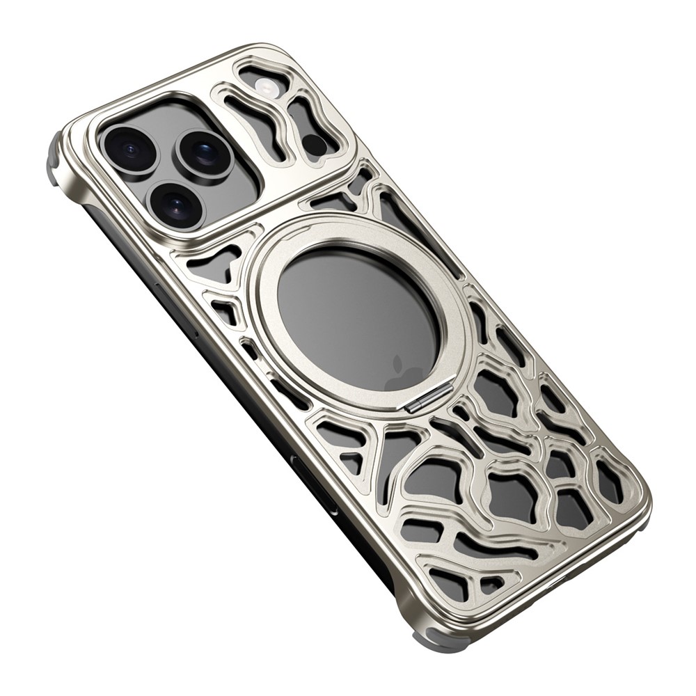 For iPhone 17 Pro Max Bumper Case Alloy Metal Borderless Back Cover with Magnetic Kickstand - Titanium