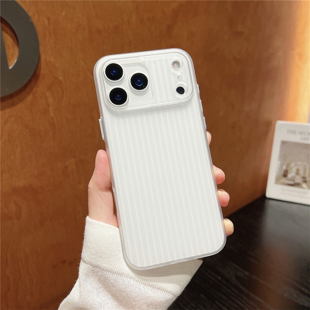 For iPhone 17 Pro Max PC Phone Case Corrugated Textured Protective Back Cover - Transparent White