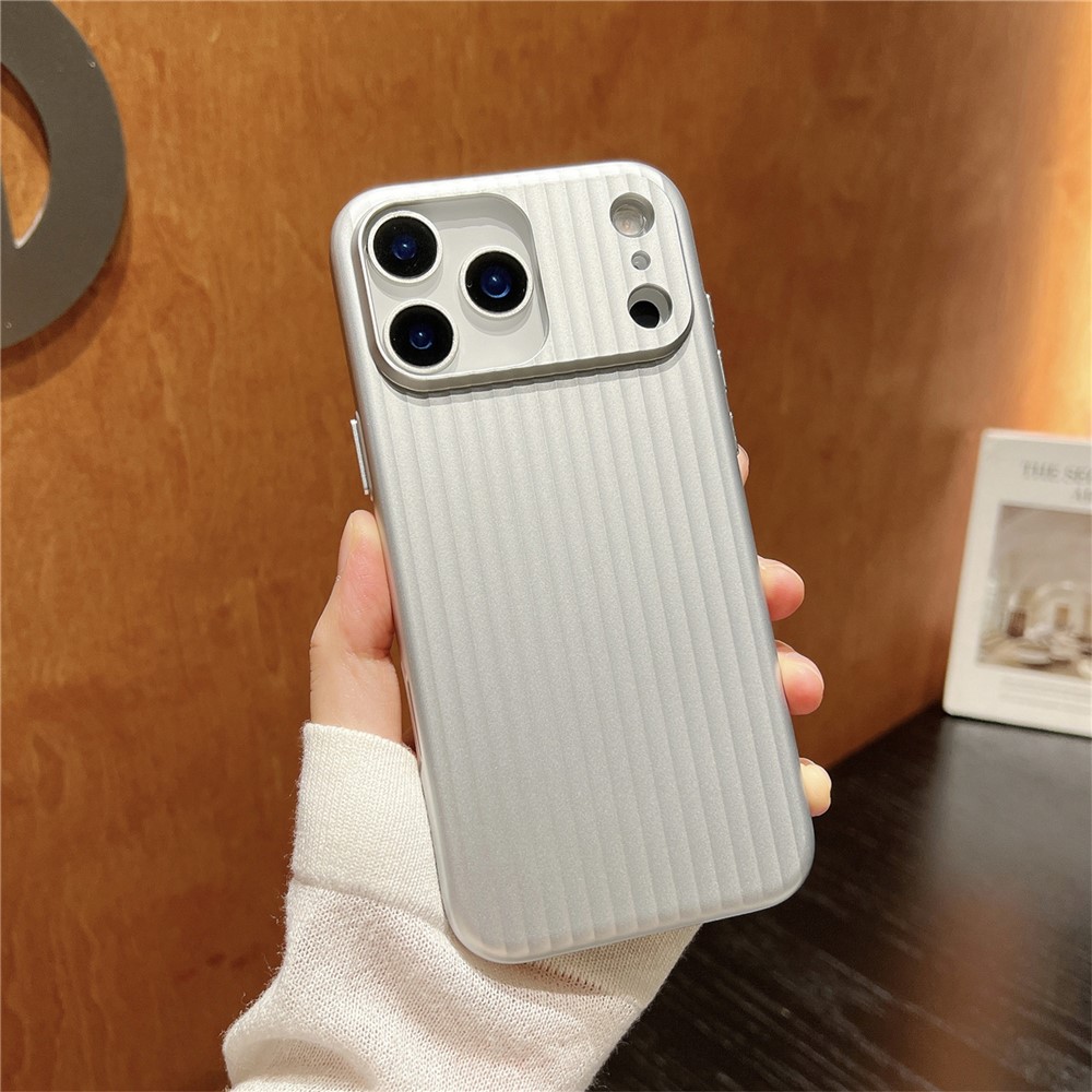 For iPhone 17 Pro Max PC Phone Case Corrugated Textured Protective Back Cover - Silver